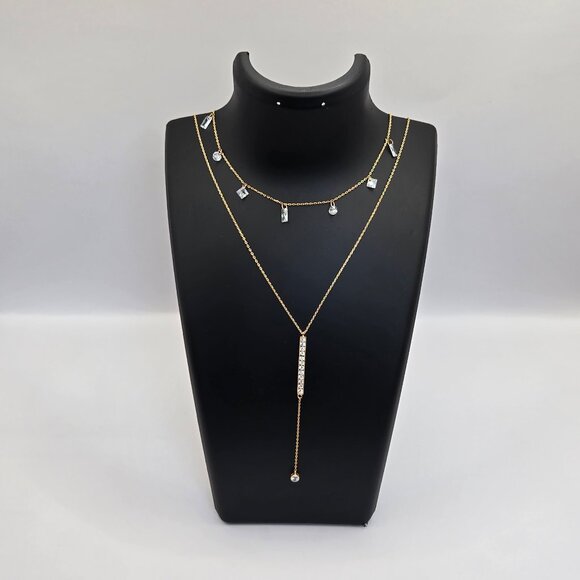 Lulus Alluring Sparkles 14kt Gold Rhinestone Layered Necklace New With Tags - Picture 6 of 16